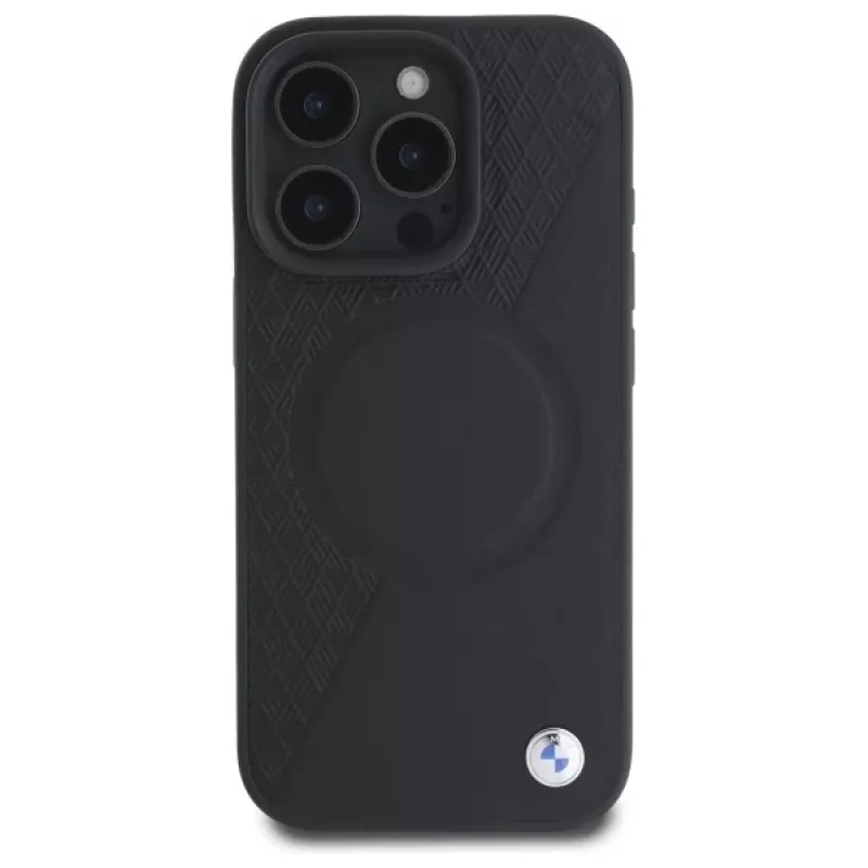 BMW Sign Leather Half Textured Hard Case mit Circle MagSafe für Apple iPhone 16 Pro Max 6,9 inch Schwarz