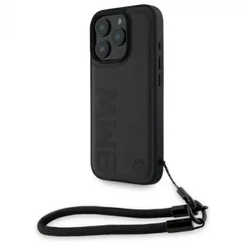 BMW Signature Leather Wordmark Cord Hardcase für Apple iPhone 16 Pro 6,3 Zoll - Schwarz