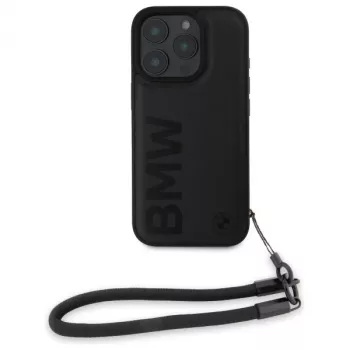 BMW Signature Leather Wordmark Cord Hardcase für Apple iPhone 16 Pro 6,3 Zoll - Schwarz