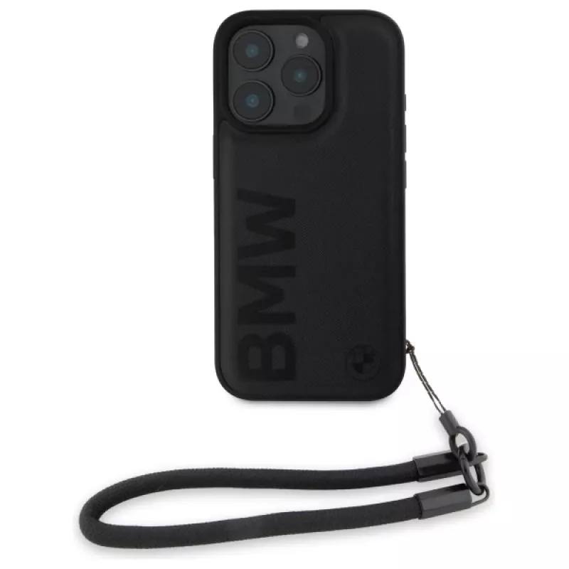 BMW Signature Leather Wordmark Cord Hardcase für Apple iPhone 16 Pro 6,3 Zoll - Schwarz
