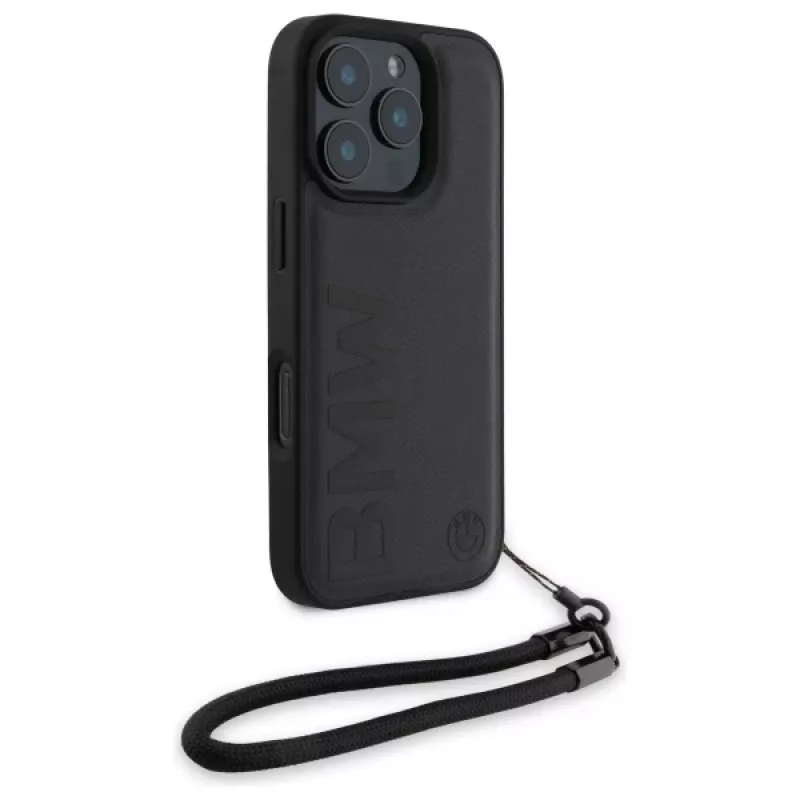 BMW Signature Leather Wordmark Cord Hardcase für Apple iPhone 16 Pro 6,3 Zoll - Schwarz