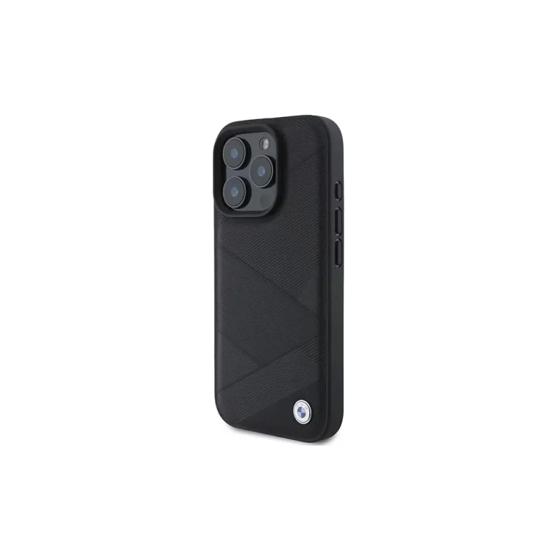 BMW Sign Leather Crossing Lines Pattern Hard Case für Apple iPhone 16 Pro 6,3 Zoll Schwarz
