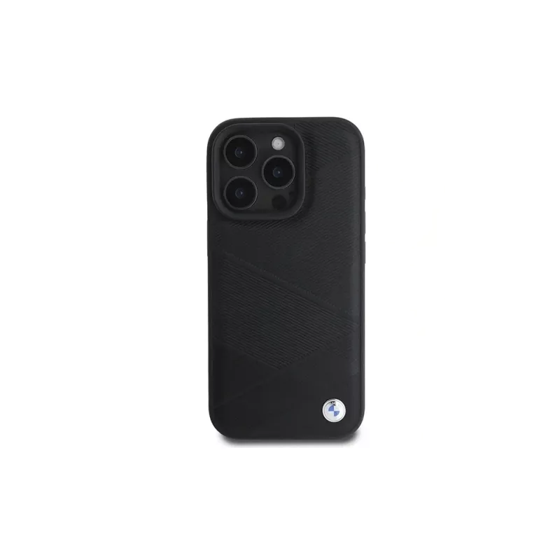 BMW Sign Leather Crossing Lines Pattern Hard Case für Apple iPhone 16 Pro 6,3 Zoll Schwarz