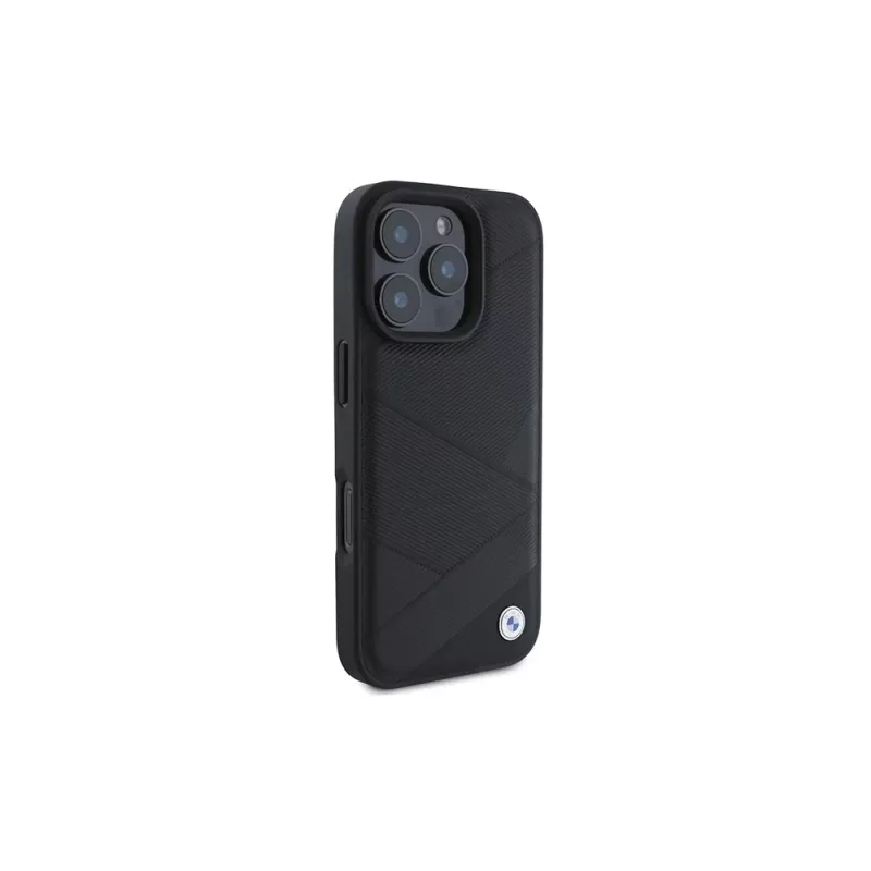 BMW Sign Leather Crossing Lines Pattern Hard Case für Apple iPhone 16 Pro 6,3 Zoll Schwarz