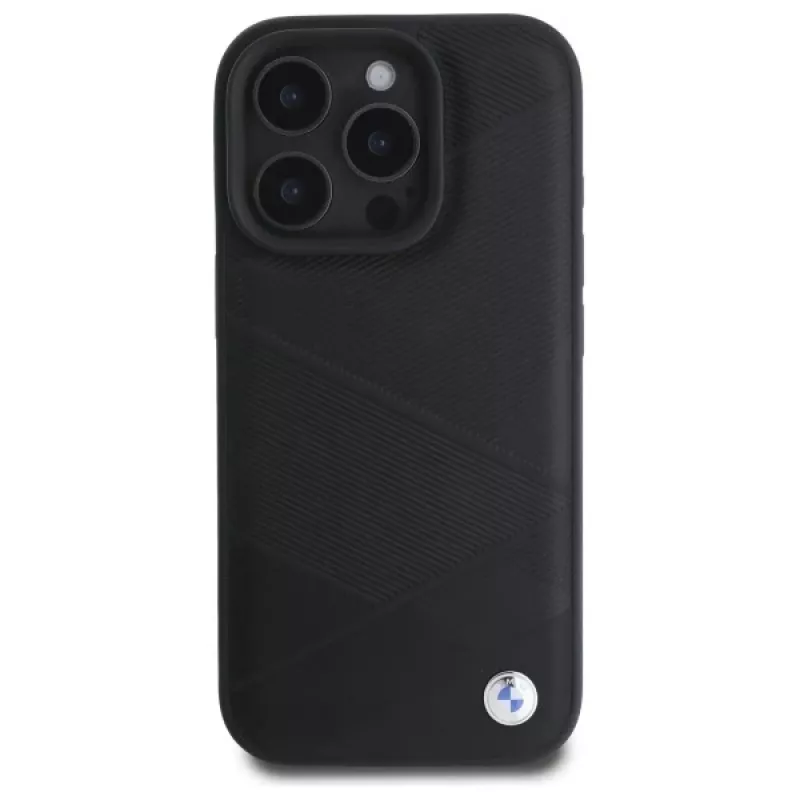 BMW BMHCP16X23RCGPK iPhone 16 Pro Max 6,9 inch Black Hardcase Sign Leather Crossing Lines Pattern