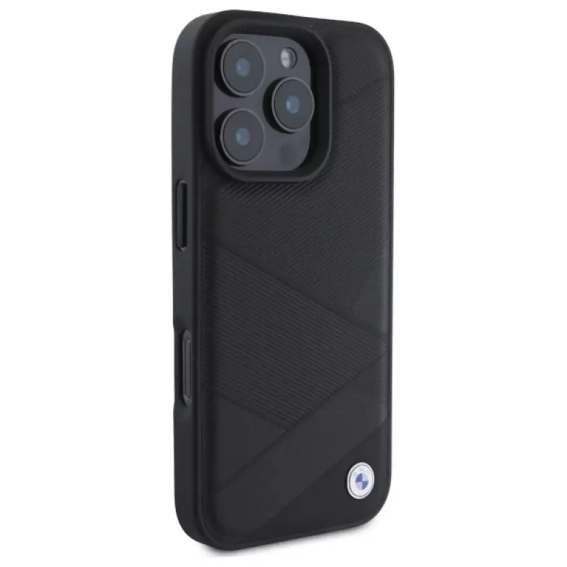 BMW BMHCP16X23RCGPK iPhone 16 Pro Max 6,9 inch Black Hardcase Sign Leather Crossing Lines Pattern