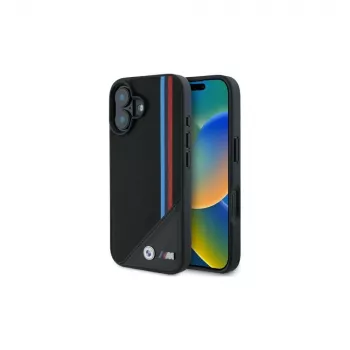 BMW M Meshed Tricolor Stripes MagSafe Hard Case für iPhone 16 6,1 Zoll Schwarz