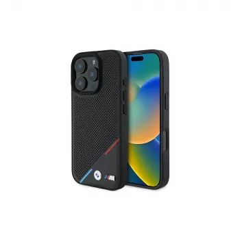 BMW M Perforated Tricolor Line Hardcase für iPhone 16 Pro 6,3 Zoll - Schwarz MagSafe