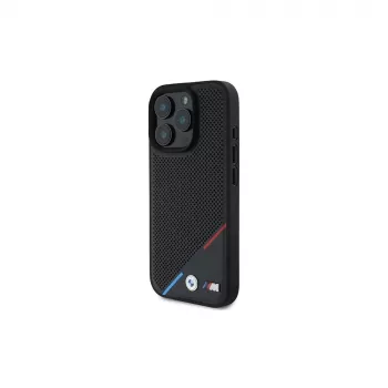 BMW M Perforated Tricolor Line Hardcase für iPhone 16 Pro 6,3 Zoll - Schwarz MagSafe