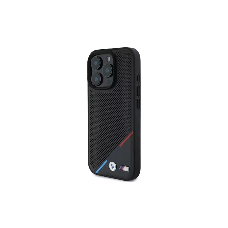 BMW M Perforated Tricolor Line Hardcase für iPhone 16 Pro 6,3 Zoll - Schwarz MagSafe