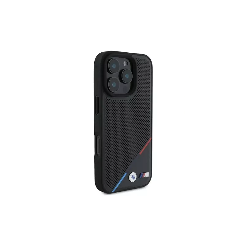 BMW M Perforated Tricolor Line Hardcase für iPhone 16 Pro 6,3 Zoll - Schwarz MagSafe