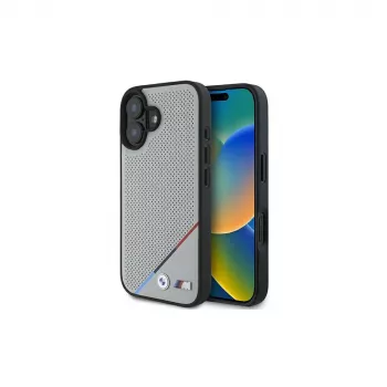 BMW M Perforated Tricolor Line MagSafe Hard Case für Apple iPhone 16 6,1 inch - Grau