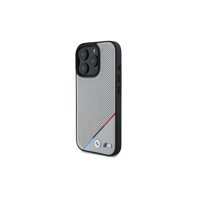 BMW M Perforated Tricolor Line Hardcase für Apple iPhone 16 Pro 6,3 Zoll Grau MagSafe