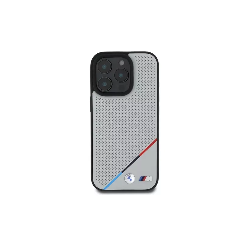 BMW M Perforated Tricolor Line Hardcase für Apple iPhone 16 Pro 6,3 Zoll Grau MagSafe