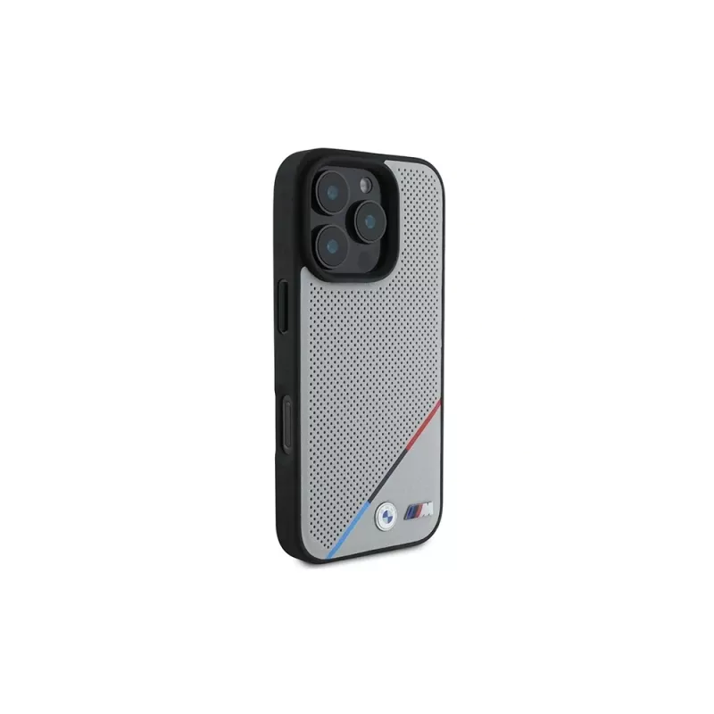 BMW M Perforated Tricolor Line Hardcase für Apple iPhone 16 Pro 6,3 Zoll Grau MagSafe