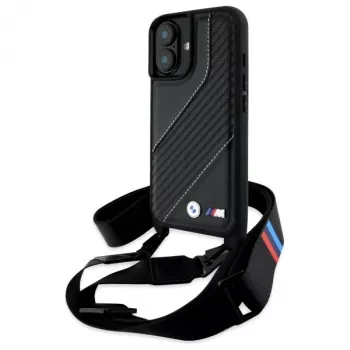 BMW M Edition Carbon Stripe & Strap Hard Case für iPhone 16 6,1 inch - Schwarz