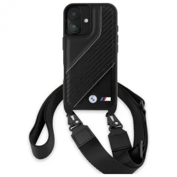 BMW M Edition Carbon Stripe & Strap Hard Case für iPhone 16 6,1 inch - Schwarz