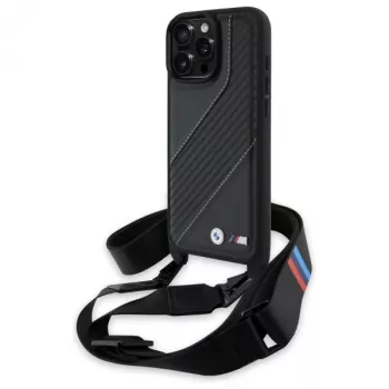 BMW M Edition Carbon Stripe & Strap Hard Case für Apple iPhone 16 Pro Max 6,9 Zoll Schwarz