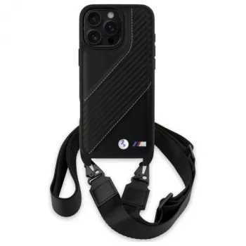 BMW M Edition Carbon Stripe & Strap Hard Case für Apple iPhone 16 Pro Max 6,9 Zoll Schwarz