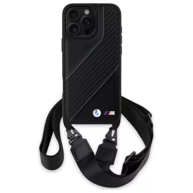 BMW M Edition Carbon Stripe & Strap Hard Case für Apple iPhone 16 Pro Max 6,9 Zoll Schwarz