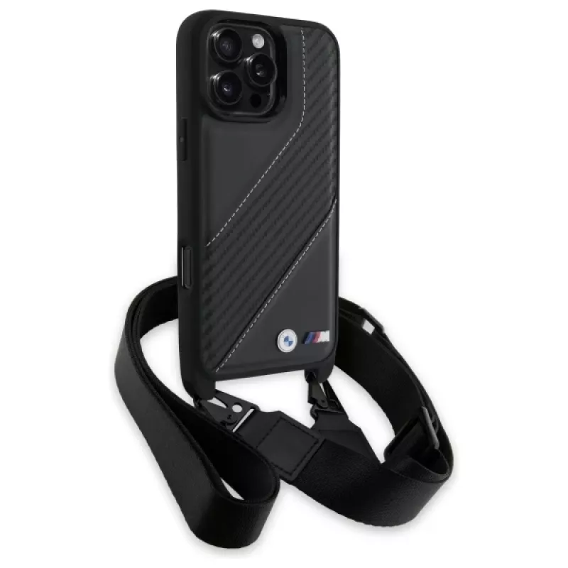 BMW M Edition Carbon Stripe & Strap Hard Case für Apple iPhone 16 Pro Max 6,9 Zoll Schwarz