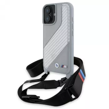 BMW BMHCP16S23PSCCG iPhone 16 6,1 inch Grau Hardcase M Edition Carbon Stripe & Strap
