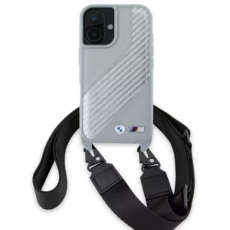 BMW BMHCP16S23PSCCG iPhone 16 6,1 inch Grau Hardcase M Edition Carbon Stripe & Strap