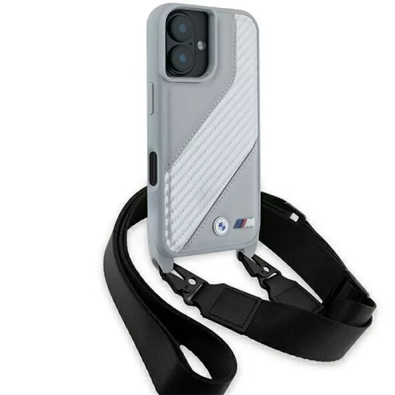 BMW BMHCP16S23PSCCG iPhone 16 6,1 inch Grau Hardcase M Edition Carbon Stripe & Strap