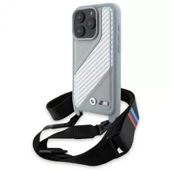 BMW M Edition Carbon Stripe & Strap Hard Case für Apple iPhone 16 Pro 6,3 Zoll - Grau