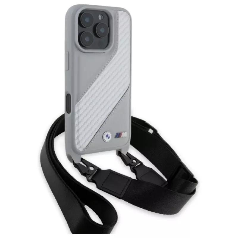 BMW M Edition Carbon Stripe & Strap Hard Case für Apple iPhone 16 Pro 6,3 Zoll - Grau