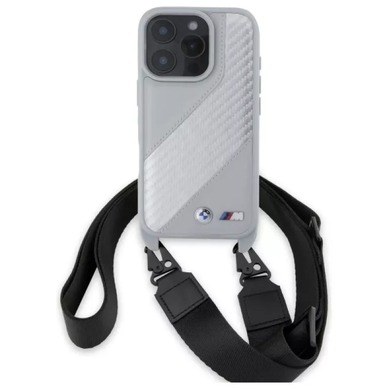 BMW M Edition Carbon Stripe & Strap Hard Case für iPhone 16 Pro Max 6,9 Zoll Grau