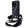 BMW M Edition Carbon Tricolor Lines & Strap Hard Case für iPhone 16 Pro 6.3 Schwarz