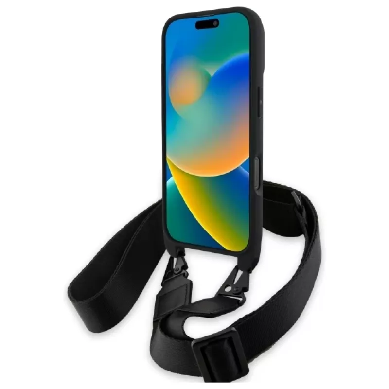 BMW M Edition Carbon Tricolor Lines & Strap Hard Case für iPhone 16 Pro 6.3 Schwarz