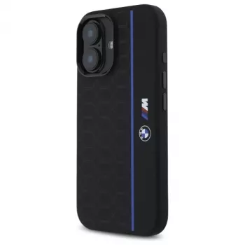 BMW BMHMP16S23SHEB iPhone 16 6,1 Zoll Schwarze Silikon Hartschale Hexagon Blue Line MagSafe
