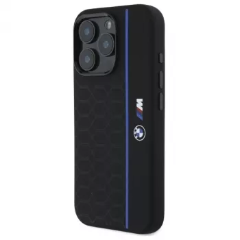 BMW BMHMP16X23SHEB Hardcase Silikon Hexagon Blue Line MagSafe für iPhone 16 Pro Max 6.9 Schwarz