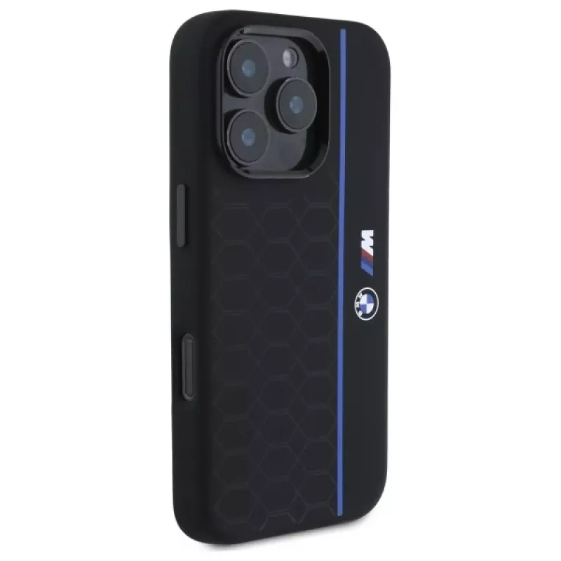 BMW BMHMP16X23SHEB Hardcase Silikon Hexagon Blue Line MagSafe für iPhone 16 Pro Max 6.9 Schwarz