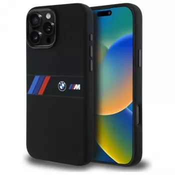 BMW M Collection Silikon-Hardcase mit Mittelstreifen MagSafe für Apple iPhone 16 Pro Max 6,9 inch Schwarz