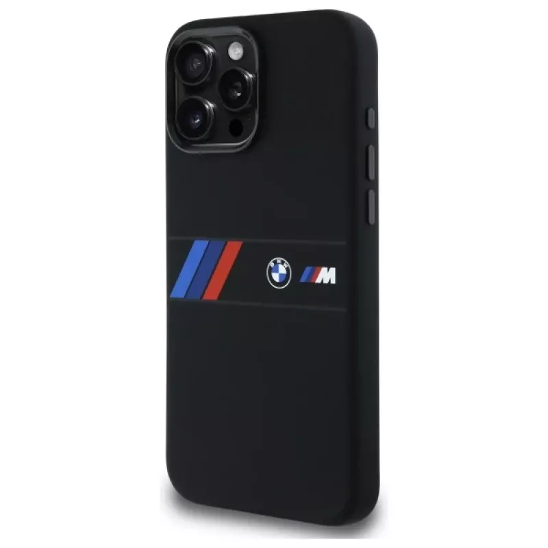BMW M Collection Silikon-Hardcase mit Mittelstreifen MagSafe für Apple iPhone 16 Pro Max 6,9 inch Schwarz