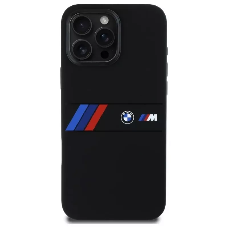 BMW M Collection Silikon-Hardcase mit Mittelstreifen MagSafe für Apple iPhone 16 Pro Max 6,9 inch Schwarz