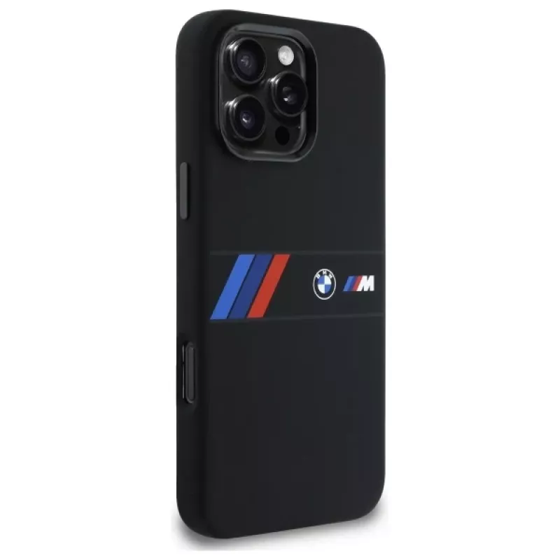 BMW M Collection Silikon-Hardcase mit Mittelstreifen MagSafe für Apple iPhone 16 Pro Max 6,9 inch Schwarz