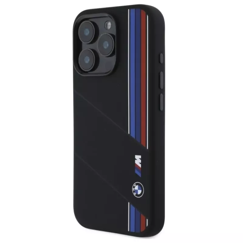 BMW M Collection Hardcase Silicone Cut Tricolor Lines MagSafe für Apple iPhone 16 Pro Max 6,9 Zoll Schwarz