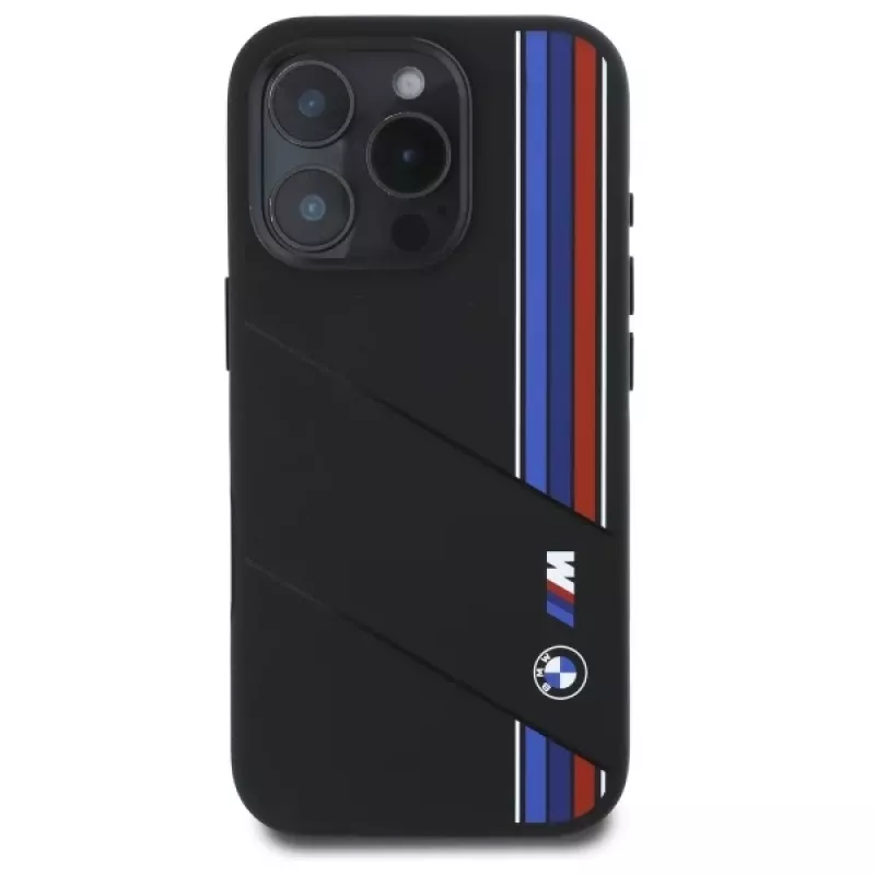 BMW M Collection Hardcase Silicone Cut Tricolor Lines MagSafe für Apple iPhone 16 Pro Max 6,9 Zoll Schwarz
