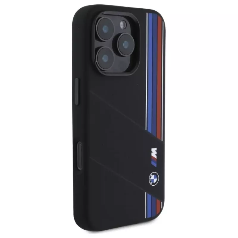 BMW M Collection Hardcase Silicone Cut Tricolor Lines MagSafe für Apple iPhone 16 Pro Max 6,9 Zoll Schwarz