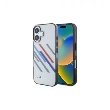 BMW Hardcase für iPhone 16 Plus 6,7 Zoll Grau Motorsport IML Random Stripes