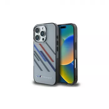 BMW Motorsport Hard Case für iPhone 16 Pro 6,3 inch Grau IML Random Stripes