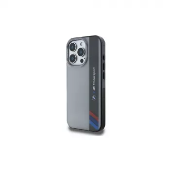 BMW Motorsport Hard Case für Apple iPhone 16 Pro 6,3 Zoll Grau IML Vertical Stripe