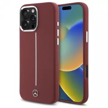 Mercedes-Benz Silikonhülle für iPhone 16 Pro Max 6,9 inch Rot mit weißem Streifen MagSafe