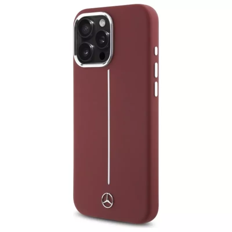 Mercedes-Benz Silikonhülle für iPhone 16 Pro Max 6,9 inch Rot mit weißem Streifen MagSafe