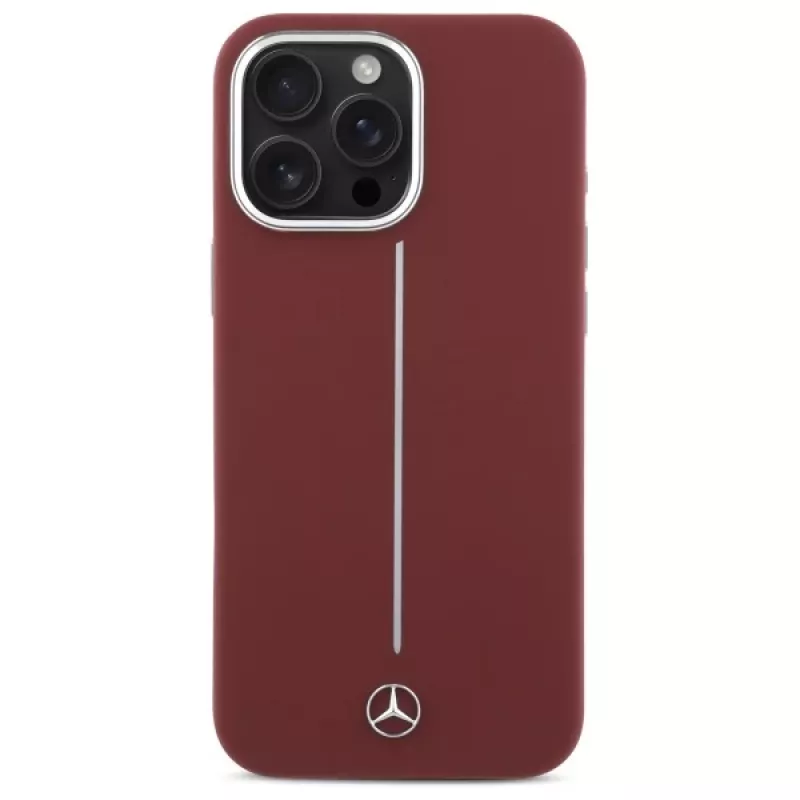 Mercedes-Benz Silikonhülle für iPhone 16 Pro Max 6,9 inch Rot mit weißem Streifen MagSafe