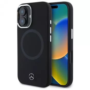 Mercedes-Benz MEHMP16S23SUTTK iPhone 16 6,1 Zoll Schwarze Silikon-Hülle mit Tonallogo und MagSafe